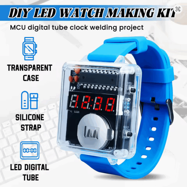 DIY LED Digital Watch Kit – Soldering Project with Transparent Case & 3V Display for Electronics Hobbyists