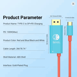 USB-C to DisplayPort 8K@60Hz Cable with black connectors and a 6.6-foot white braided cable, shown against a neutral background.