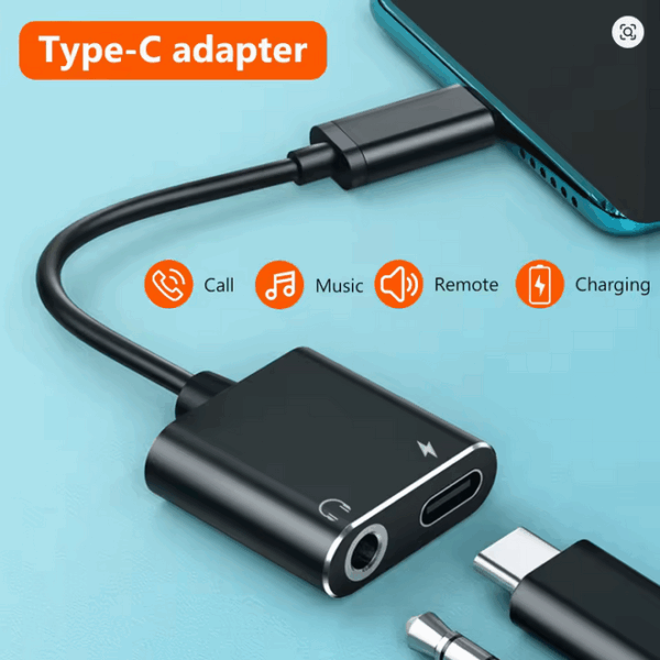USB-C to 3.5mm Audio + Charging Adapter – 2-in-1 Type-C Splitter Cable for Xiaomi, Huawei, Samsung & More