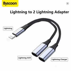 Lightning to Dual Lightning Adapter – AUX + Charging Splitter Dongle for iPhone 14/13/12/11