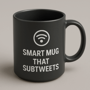 A sleek smart mug with a digital display on its side, shown against a neutral background.