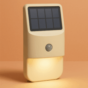 Solar-powered night light mounted inside a closet against a neutral background