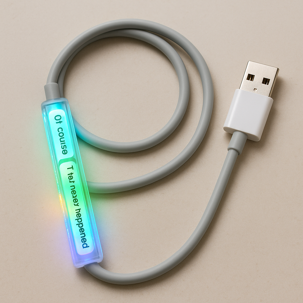 LED cable glowing with bright lights against a neutral background