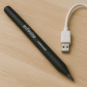 Rechargeable Infinite Pencil lying on a neutral background