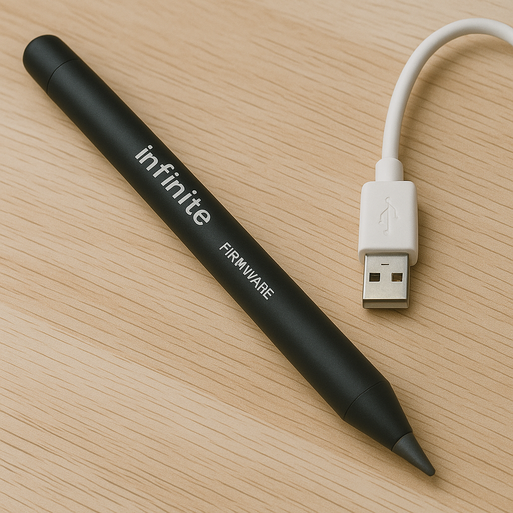 Rechargeable Infinite Pencil lying on a neutral background