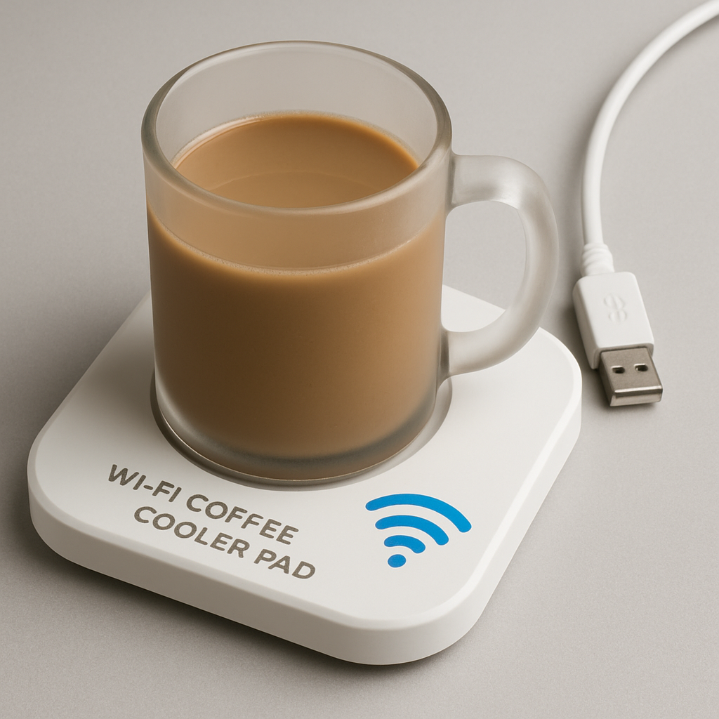 Wi-Fi Coffee Cooler Pad on a neutral background